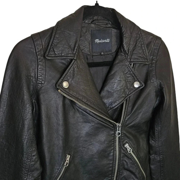 Madewell Washed Leather Jacket‎ Black Moto Biker Size XS - Picture 6 of 16